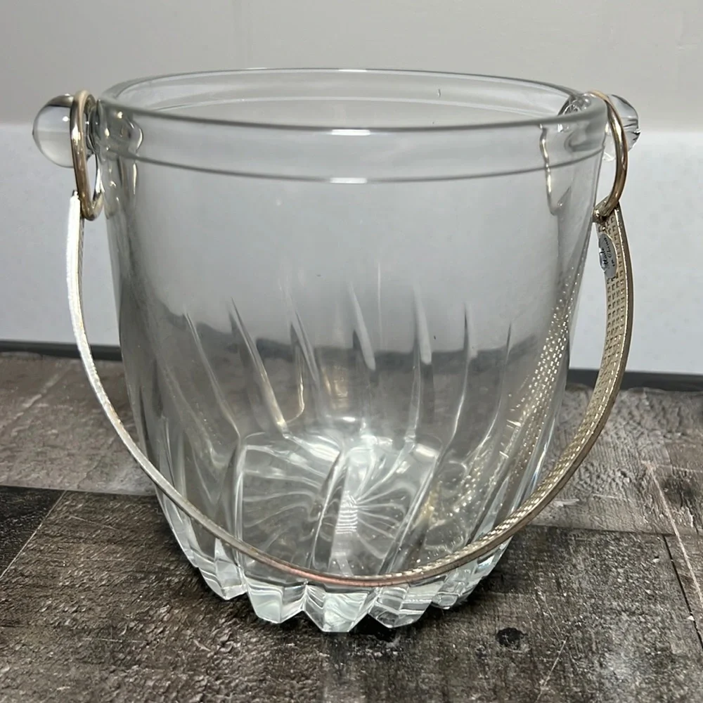Vintage Clear Glass and Metal Handled Ice Bucket
